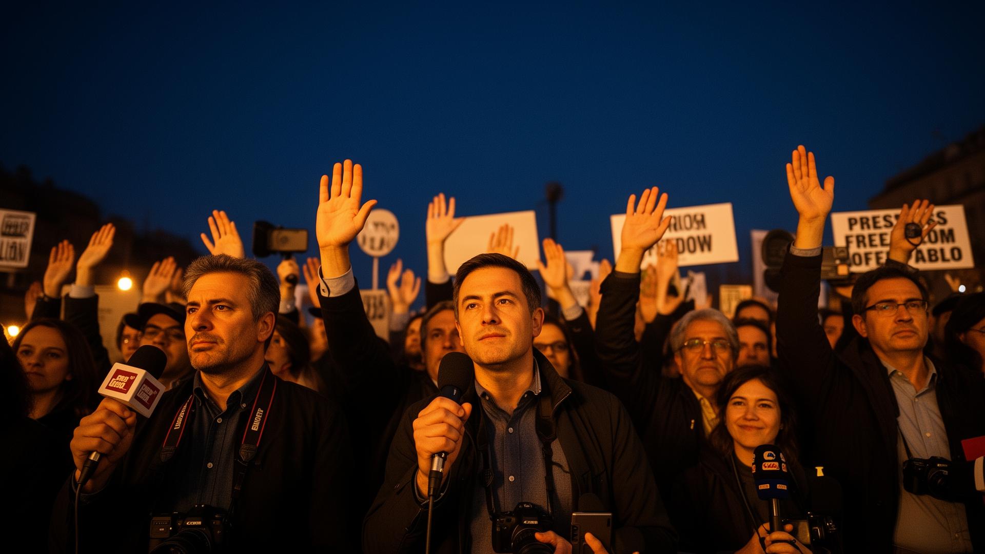 Journalists at a press freedom gathering